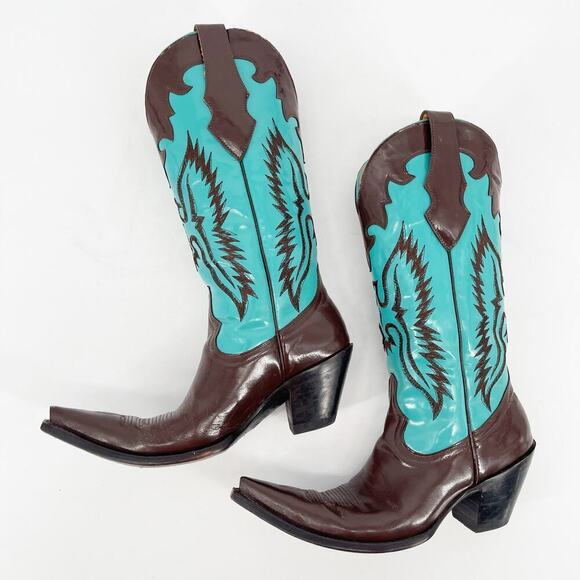 Old Gringo Brown Turquoise Eagle Elvis Patent Leather Western Cowgirl Boot sz 7 - Picture 4 of 11